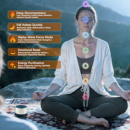 Portable Electronic Tibetan Singing Bowl Rechargeable 4 Healing Frequencies (256-510Hz) Timer, Sound & Meditation Bowl for Yoga, Mindfulness, Chakra Healing and Stress Relief Gifts for Women