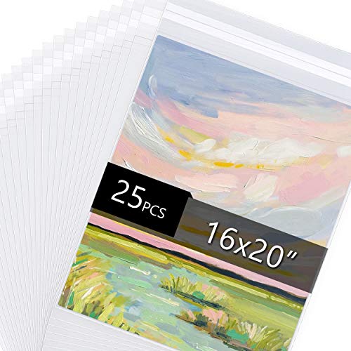 25 Pack Acid Free Crystal Sealed Clear Bags for 16x20 Art Prints, Photos | 1.496mil (Single Side), 16 1/2 Inches by 20 1/2 Inches - size: 16 inch x 20 inch