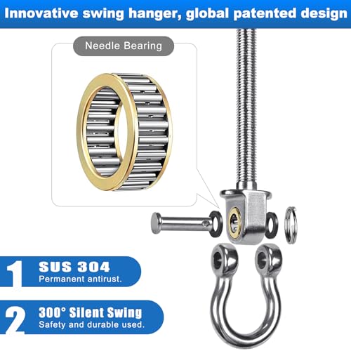 2Pcs Heavy Duty Swing Hangers with Bearings Stainless Steel Swing Hardware for Wood & Metal Beams Swing Hooks for Hanging Hammocks, Yoga Swings, Hanging Chair, Porch Swing 5" X M2/5", 1500LB Capacity - color: 2 Pack - 5"