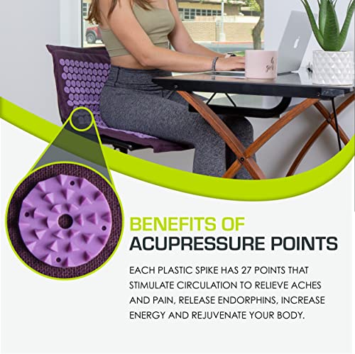 ProsourceFit Ki Acupressure Mat and Pillow Set with 100% Natural Linen for Back/Neck Pain Relief and Muscle Relaxation - color: Royal Lilac
