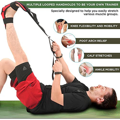 RDX Yoga Stretching Strap, Ankle Ligament Stretcher Belt with Loops Ligament Stretch Band, Fitness Leg Stretcher for Plantar Fasciitis, Foot Stretch Assist for Hamstring, Flexibility Exercise - color: Camo Green