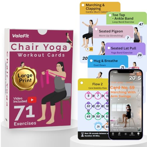 [Large Print Cards] Chair Yoga for Seniors Over 60; 71 Poses & QR Videos