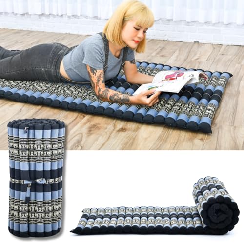 Leewadee - Foldable Floor Mattress - Japanese Roll Up Futon -Trifold Tatami Mat- Guest Floor Bed - Camping Mattress - Thai Massage Mat, Kapok Filled, 75 x 28 inches, Blue - color: Sf15 - Blue, size: M: 75x28"