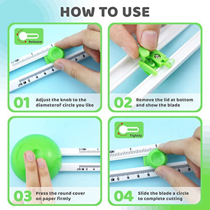 Circular Paper Cutter, Rotary Circle Cutter Cut Paper Trimmer Scrapbooking Tool with 3 Replaceable Blades for Art and DIY Crafts, Cards Making (Green)