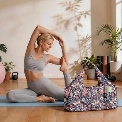 Yoga Mat Bag for Women Men Large Yoga Bag Travel - color: Paisley Flowers