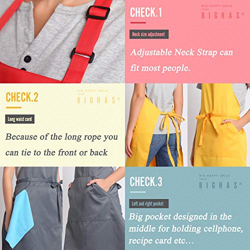 BIGHAS Adjustable Bib Apron with Long Ties for Women Men 18 Colors Chef Kitchen Cooking - color: Yellow