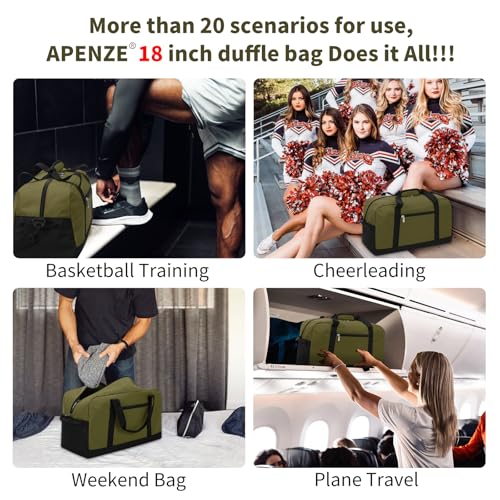 Small Gym Bag 18 inch Carry On Duffel Bag for Weekender Travel - Olive Green - color: Olive Green, size: 18inch
