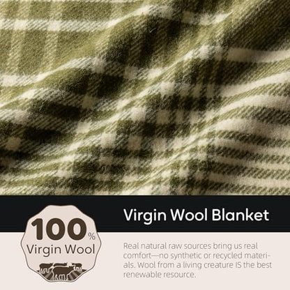 Molithe 100% Wool Blanket, 62" x 86", Warm, Thick, Military, Camping Gear - color: Pine Green