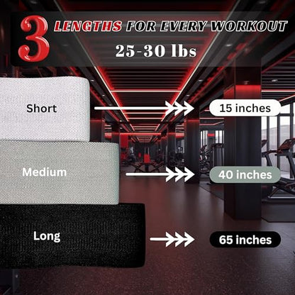 Multiple Lengths Fabric Resistance Bands Set – Short, Medium & Long Exercise Bands for Working Out – Non-Slip, Durable Exercise Bands for Stretching, Yoga, Home Fitness