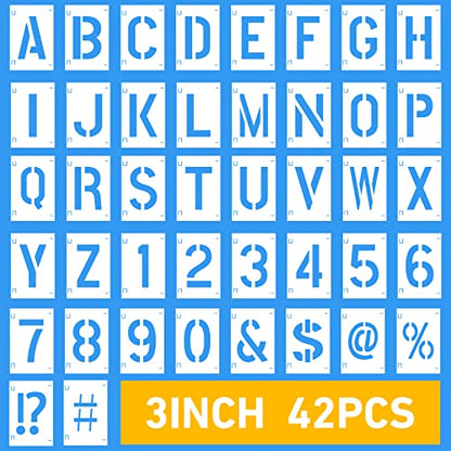 UCEC 42 Pcs 3 Inch Letter Stencils, Alphabet&Number Templates for Wall Art | Reusable Craft Stencils With Calligraphy-Style Font, Works On Fabric, Rock, Wood, For Diy Art, Sign Making - size: 3 inch/42 pcs