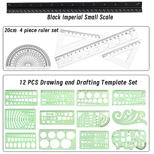 18 Pcs Geometric Drawings Templates, Drawing Stencils, Drawings Tools | Stencils for Drawing, Drafting Stencil with a Storage Bag for Architecture, Studying, Office, Designing