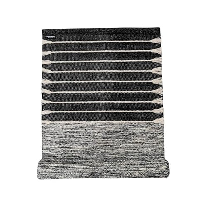 Indian Handmade100 % Organic Anti Skid Multi Colour Cotton Yoga Mat - Eco-Friendly Hand-Woven Rug - Non-Slip & Thick (24”x72”x5mm) for Hot yoga & Everyday Fitness at Home - Comfortable & Foldable Extra-Long Mat - color: BLACK 007
