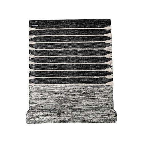 Indian Handmade100 % Organic Anti Skid Multi Colour Cotton Yoga Mat - Eco-Friendly Hand-Woven Rug - Non-Slip & Thick (24”x72”x5mm) for Hot yoga & Everyday Fitness at Home - Comfortable & Foldable Extra-Long Mat - color: BLACK 007