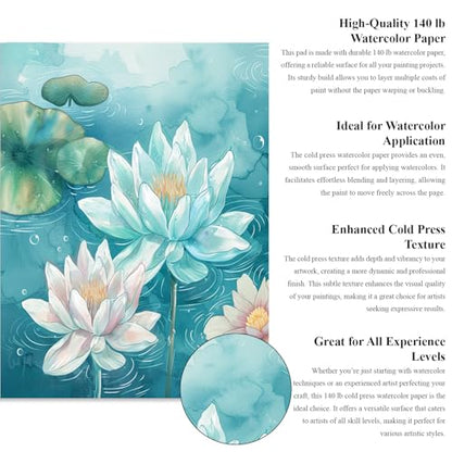 Fuxi Small Watercolor Sketchbook, 2-Pack - 5.5" x 8.5" | 140lb/300gsm Cold Press Watercolor Paper, 30 Sheets Per Pad. - color: Mist Blue