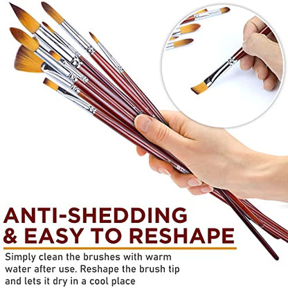 Artist Paint Brush Set, 13-Piece Long Handle Oil Paint Brushes | 13 Brushes for Acrylic Painting, Soft Anti-Shedding Nylon Bristles, Watercolor Brush Set for Body, Face, Rock, Canvas Drawing
