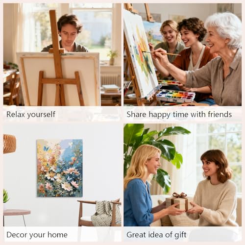 Muzagroo Paint by Numbers Oil Painting Kits for Adults DIY Flowers Oil Painting for Beginners Hand Crafts Kits with Brushes and Acrylic Paints 16x20 inches (Flowers) - color: Flowers