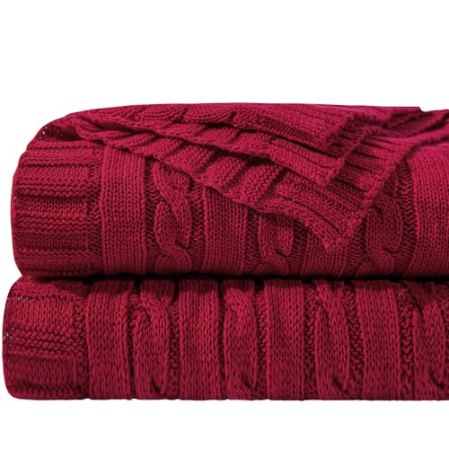 NTBAY Cotton Cable Knit Throw Blanket, 51 x 67, Red - color: Red, size: Throw(51"x67")