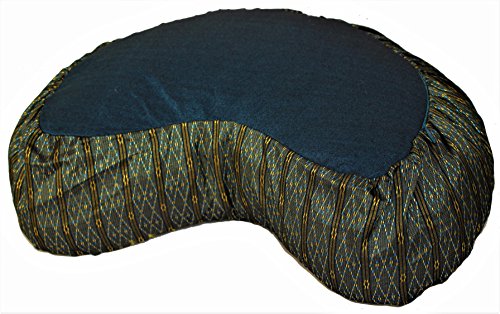 Meditation Cushion Zafu Pillow Buckwheat Fill - Global Weave Fabric Crescent Teal - color: Crescent Teal