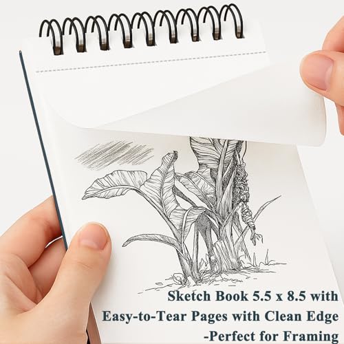 Fuxi Small Sketch Book, Spiral-Bound Sketchbook 5.5 x 8.5 2-Pack 200 Sheets | Small Sketchbook, 100 Sheets Each, 68lb/100gsm Drawing Paper Pad, Small Sketch Pads for Drawing for Adults, Kids & Beginners. - color: Aegean Blue