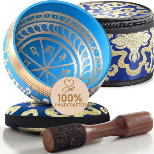 Silent Mind Tibetan Singing Bowl Set – Easy to Play & Beginner Friendly Meditation Bowl with Cushion, Mallet & Case | Stress Relief & Mindfulness | Gift-Ready - color: Blue, size: With Case