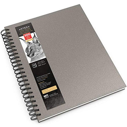 Arteza Sketch Book, 9x12-inch Gray Drawing Pad, 100 Sheets, 68 lb 100 GSM, Hardcover Drawing Book, Spiral-Bound Sketch Pad for Pencils, Charcoal, Pens, Crayons and Other Dry Media
