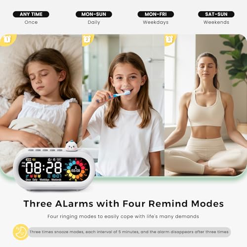 Mooking 3 in 1 Digital Alarm Clock for Bedroom with Visual Timer for Kids - color: White