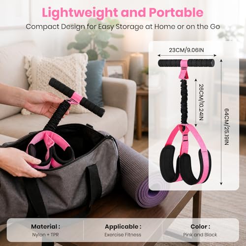 Rojvvec Pedal Resistance Bands with Handle 55LBS, Fitness&Workout Equipment | Upgraded TPR Tube and Soft Foam Fabric Foot Pedal, Exercise Bands Set, Sit Up Equipment for Stretching Training for Home Gym - color: Pink-Black