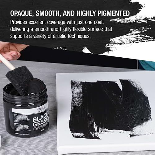 U.S. Art Supply Black Gesso Primer - 16.9oz (500ml) for Oil & Acrylic Paint | Superior Coverage, Canvas Prep, Mixable White Gesso Paint Artists - color: Black