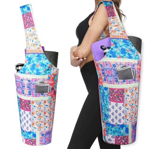 Yoga Mat Bag - Long Tote with Pockets - Holds More Yoga Accessories - Yoga Bag Fit Most Size Mats - Yoga Mat Carrier - color: Boho Art 2