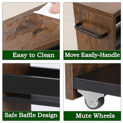 TEAMIX Slim Rolling Storage Cart, Wood 4-Tier Narrow Kitchen/Laundry Cart - color: Brown+black, size: 7-7/8'' W