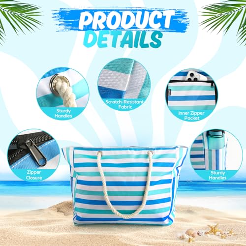 SRISE Large Beach Bag for Women & Men, Beach Bags Waterproof Sandproof, Travel Tote Bag, Swim Pool Bag for Family Outdoor - color: Blue Green