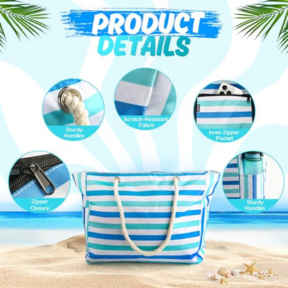 SRISE Large Beach Bag for Women & Men, Beach Bags Waterproof Sandproof, Travel Tote Bag, Swim Pool Bag for Family Outdoor - color: Blue Green
