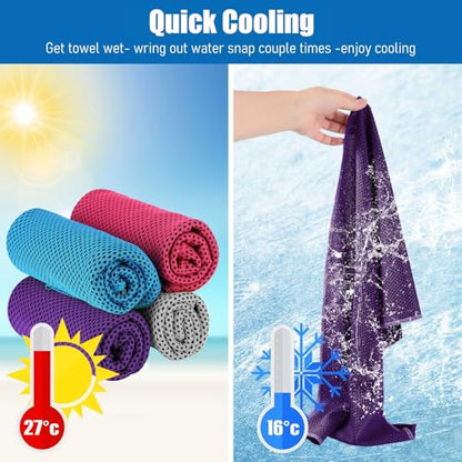 BBTO 100 Pack Cooling Towel Bulk - color: Purple Pink Gray Blue, size: 32 x 12 Inch