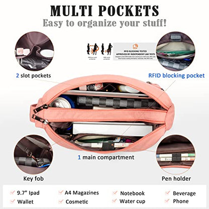 VOLGANIK ROCK RFID Purses for Women Fabric Nylon Multi Pocket Crossbody Bag Ladies Travel Handbag - color: Pink, size: Large