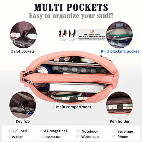 VOLGANIK ROCK RFID Purses for Women Fabric Nylon Multi Pocket Crossbody Bag Ladies Travel Handbag - color: Pink, size: Standard