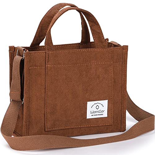 WantGor Tote Bag for Women, Corduroy Crossbody Bags Shoulder Handbag - color: Brown