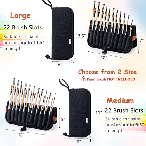 Paint Brush Holder Case for Artists with 22 Slots, Brush Organizer with Pop-Up Stand, Travel Paintbrush Storage Bag for Acrylic Oil Watercolor, Zippered Art Brush Cover (Brushes Not Included) - color: Black, size: Large 6*13.5"