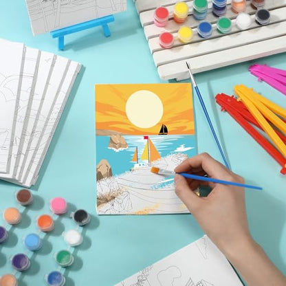 Blosssound 10 Set Pre Printed Canvas Pre Drawn Canvas Painting with Easel Kits 5" x 7" Outline Painting Panels for Beginners, DIY Craft Project, Home Decors(Summer) - style: Summer