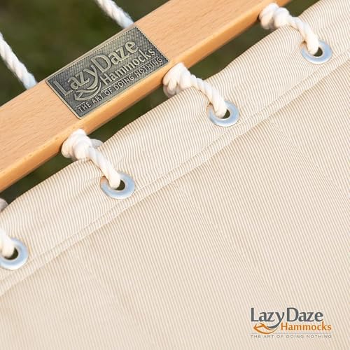 Lazy Daze 12FT Double Quilted Hammock with Spreader Bar for Outside Natural | 2 Person Heavy Duty Hammock with Detachable Pillow and Carabiners for Outdoor Backyard Poolside, 450lbs Weight Capacity - color: Natural