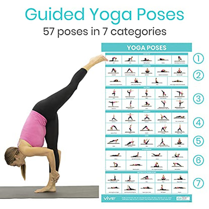 Vive Yoga Poster - Poses for Beginners and Experts - Mat Exercise Home Gym | Workout Accessories Set- Double Sided Laminated Flow Chart Accessory - Instructional Guided Routine - for Women, Men