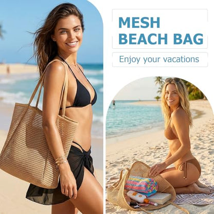 Iioscre Beach Bag for Women, Causal Hobo Handbags with Zipper Inner Pocket - color: Khaki