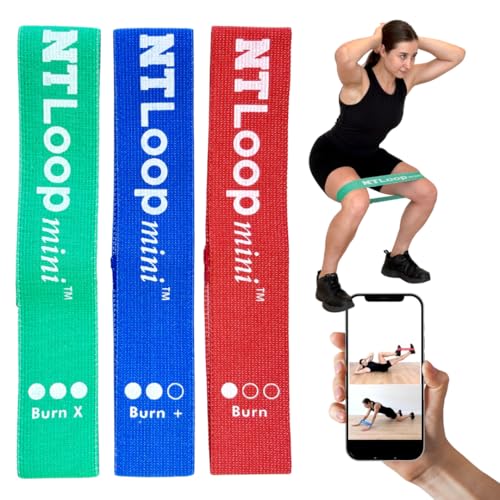 Fabric Mini Loop Bands for Exercise with Instructions - Best Resistance Band for Glutes, Leg Exercises, Muscle Building, Physical Therapy - NT Loop Set of 3
