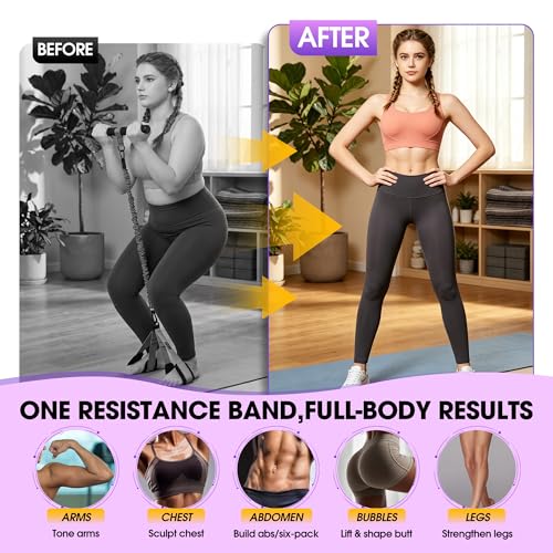Upgraded Pedal Resistance Band with Handle, 3-Tube Adjustable for Workout - color: Blue