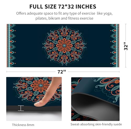 nuveti Suede TPE Yoga Mat High Density Non Slip Yoga Mats with Carrying Bag,72"x32" Extra Thick 8MM Exercise & Workout Mat for Yoga, Pilates and Fitness - color: Flowers