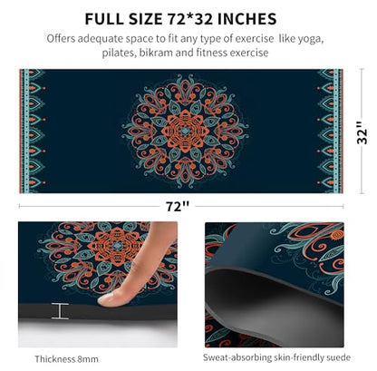 nuveti Suede TPE Yoga Mat High Density Non Slip Yoga Mats with Carrying Bag,72"x32" Extra Thick 8MM Exercise & Workout Mat for Yoga, Pilates and Fitness - color: Flowers