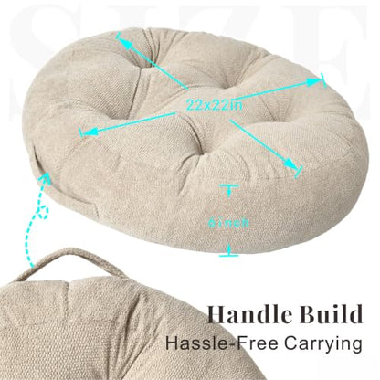 Floor Pillow for Adults, Large Sitting & Meditation Cushion - color: Beige, Round