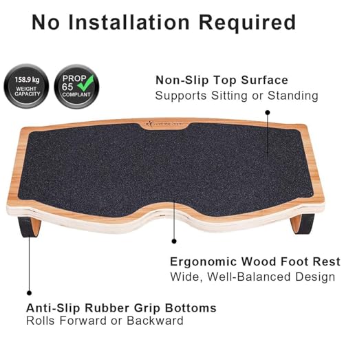 StrongTek Under Desk Footrest, Wooden Rocking Foot Rest, 350lbs, Non-Slip | Standing Desk Use, Ergonomic Foot Stool for Enhanced Circulation, Wide Rocker Balance Board, No Assembly for Office Home