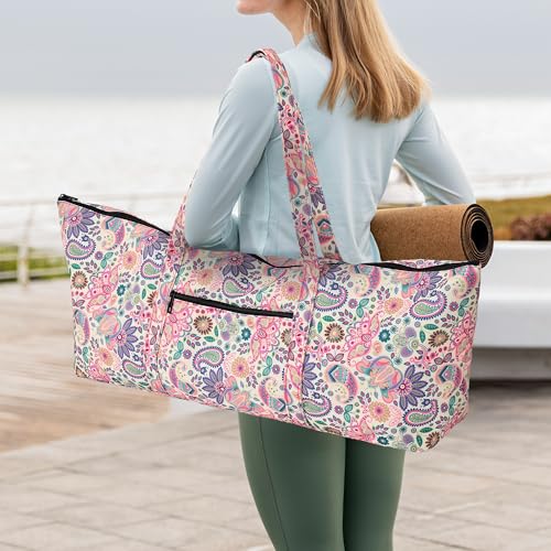 Boulder Bee | Yoga Mat Bag | Large Yoga Mat Carrier with Wet Pocket | Yoga Gifts | Gym Tote Bag for Women - color: Tote-Pink