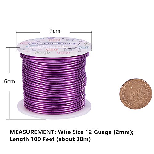 BENECREAT 12 Gauge Aluminum Craft Wire 100FT Anodized Purple Flexible Craft Wire for Halloween Craft Making, Jewelry Making and Floral Arrangements - color: Purple, size: 12 Gauge