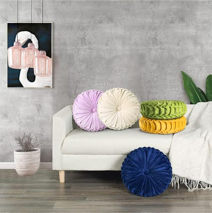 HIG Set of 2 Apple Green Velvet Decorative Round Pleated Throw Pillows - color: Apple Green